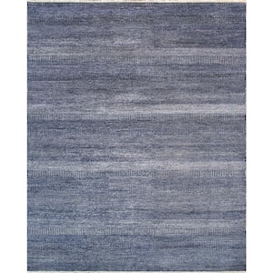 Transitional Navy 3 ft. x 5 ft. Striped Bamboo Silk and Wool Area Rug