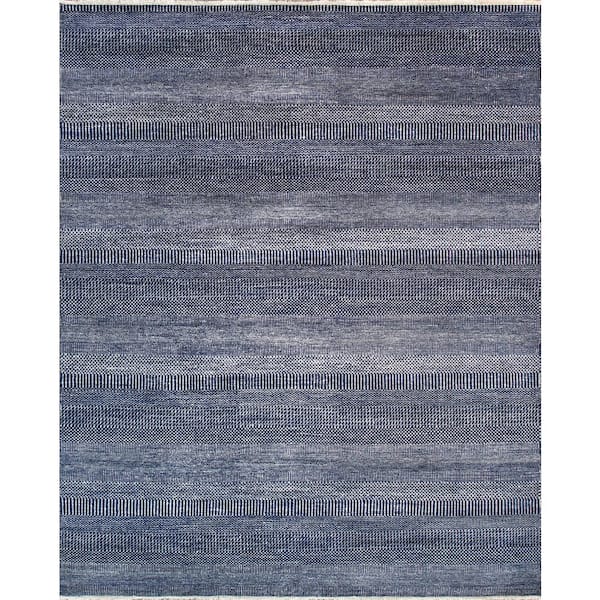 Transitional Navy 4 ft. x 6 ft. Striped Bamboo Silk & Wool Area Rug