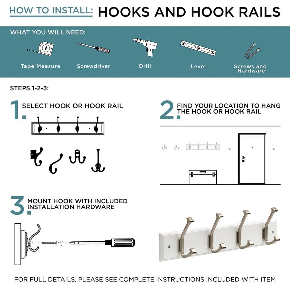 10-inch White and Satin Nickel Scroll Hook Rack