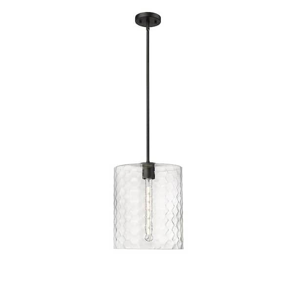 Ashli 100-Watt 1-Light Matte Black Pendant-Light Clear Honeycomb Shade
