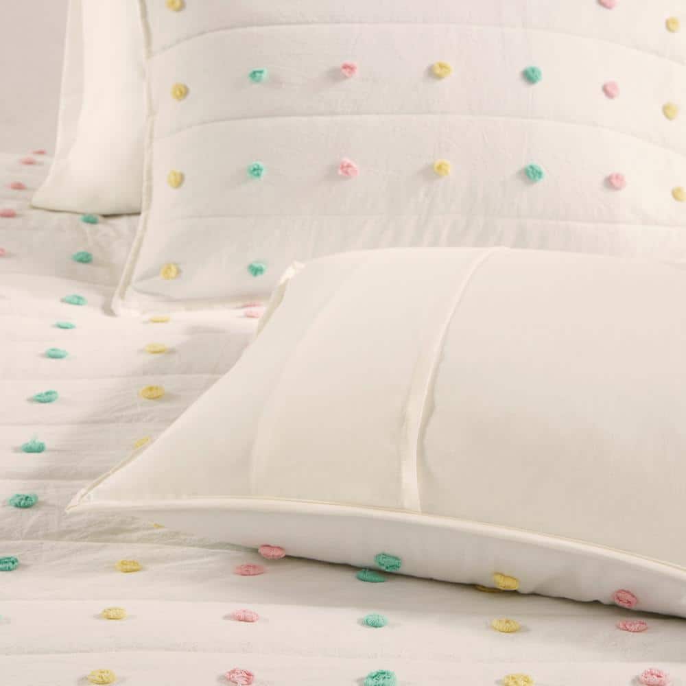 Cozy Cotton Twin Pom Pom Kids' Quilt Set in White