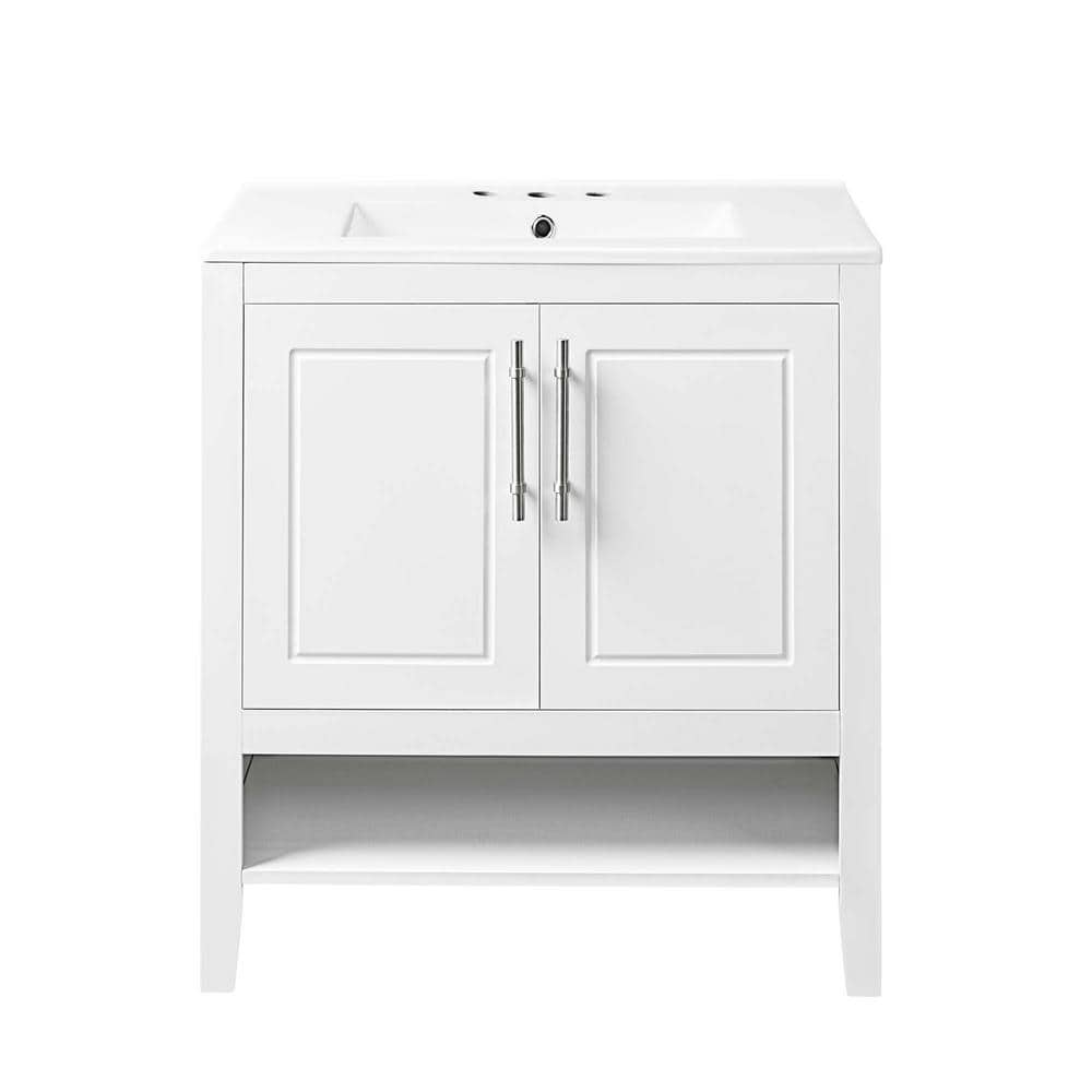 30 in. White Wood Console Sink Freestanding Bathroom Vanity Basin Combo wit