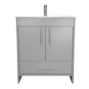 Pacific 30 in. x 18 in. D Bath Vanity in Gray with Ceramic Vanity Top in White with White Basin