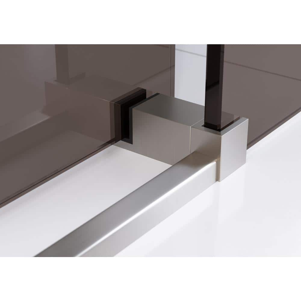 Equinox 60" Frameless Bronze Tinted Sliding Bathtub Door with Nickel Finish