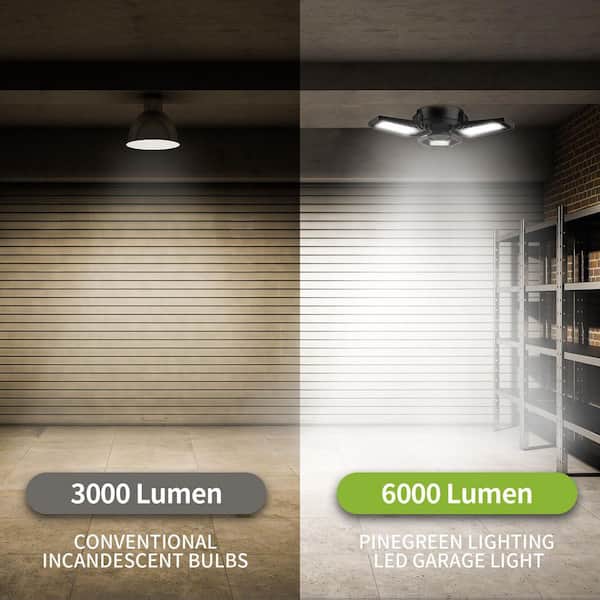 Pinegreen 350-Watt Equivalent 6,000 Lumens Foldable Garage LED Light Bulb E26 5000K CCT (2-Pack) CL-BU-P60-2PK - Depot