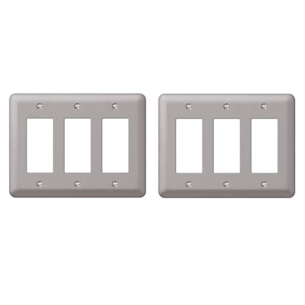 AMERELLE Declan 3 Gang Rocker Steel Wall Plate Pewter (2Pack) 2RRRPW