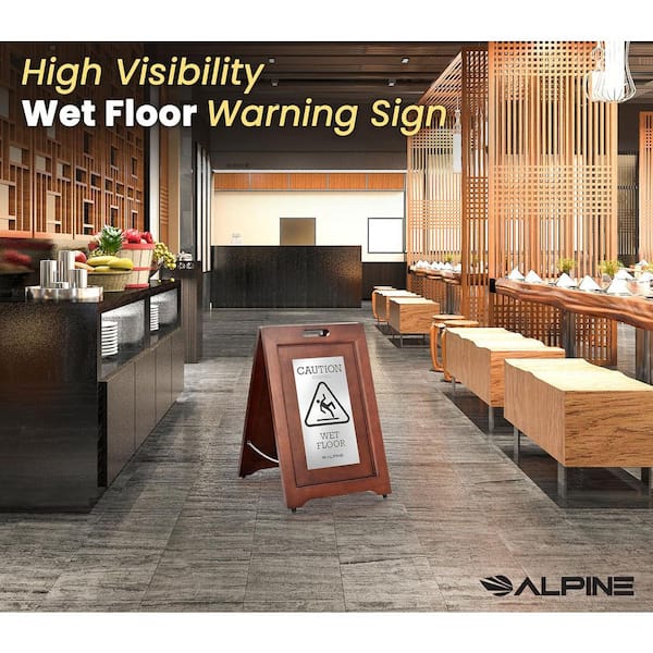 24 in. Brass Plated Bilingual Wooden Caution Wet Floor Sign with Handles (4-Pack)