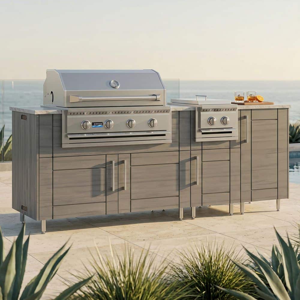 WeatherStrong Golden Sky 86.5 in. W 4-Burner Propane Grill Island in ...