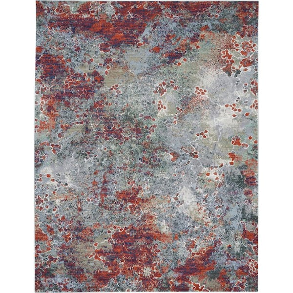 Nourison Artworks Seafoam/Brick 10 ft. x 13 ft. Abstract Contemporary Area Rug