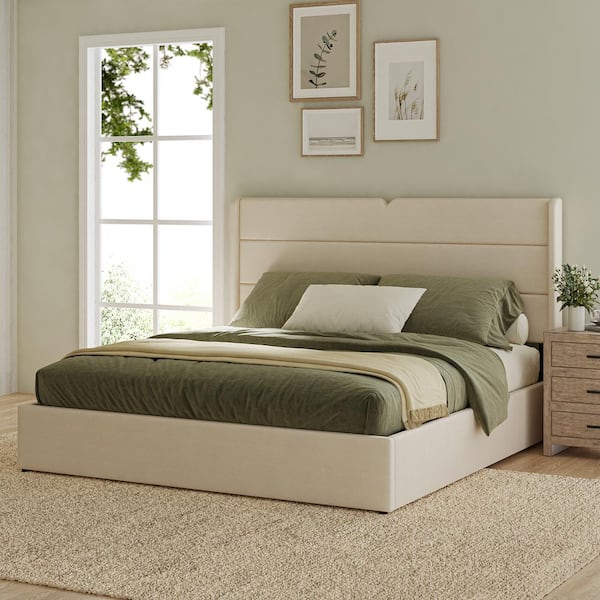JAYDEN CREATION Roy Oatmeal 84 in. W MDF and Iron Frame Lift