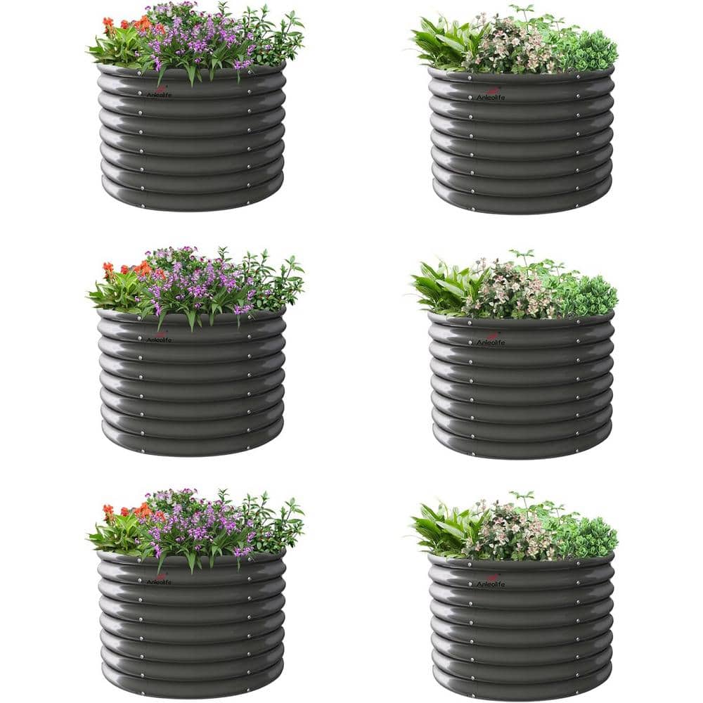 6-Pack 3 ft. x 24 in. Tall Galvanized Steel Raised Garden Beds-Round Plante