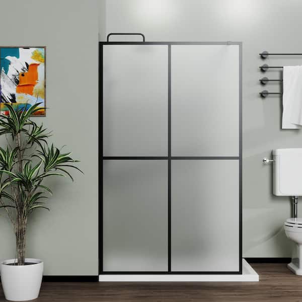 34 in. W x 72 in. H Fixed Frameless Single Panel Shower Door with Adjustable Support Bar,Shower Screen Walk-in Wet-room