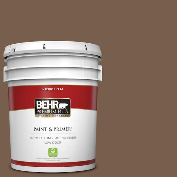 BEHR PREMIUM PLUS 5 gal. #250F-7 Melted Chocolate Flat Low Odor Interior Paint & Primer