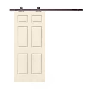 36 in. x 80 in. Beige Stained Composite MDF 6-Panel Interior Sliding Barn Door with Hardware Kit