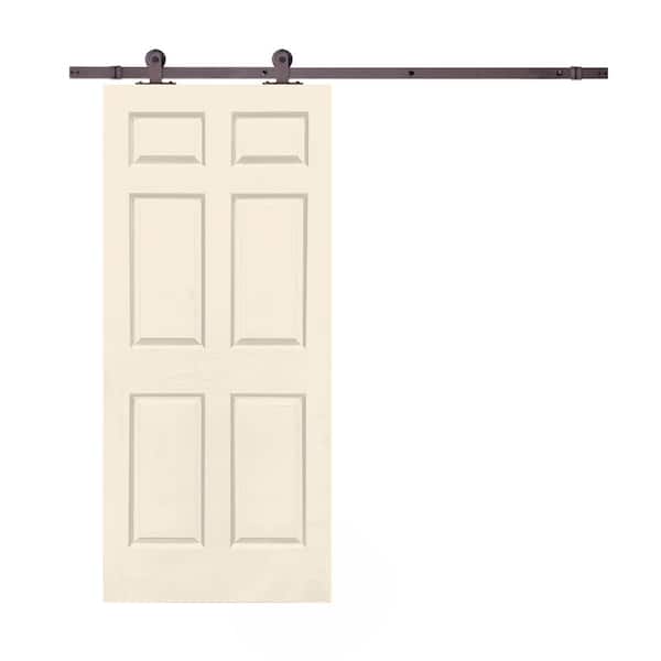 CALHOME 36 in. x 80 in. Beige Stained Composite MDF 6-Panel Interior Sliding Barn Door with Hardware Kit