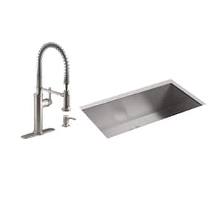 Lyric All-in-One Undermount Stainless Steel 32 in. Single Bowl Kitchen Sink with Sous Faucet in Vibrant Stainless