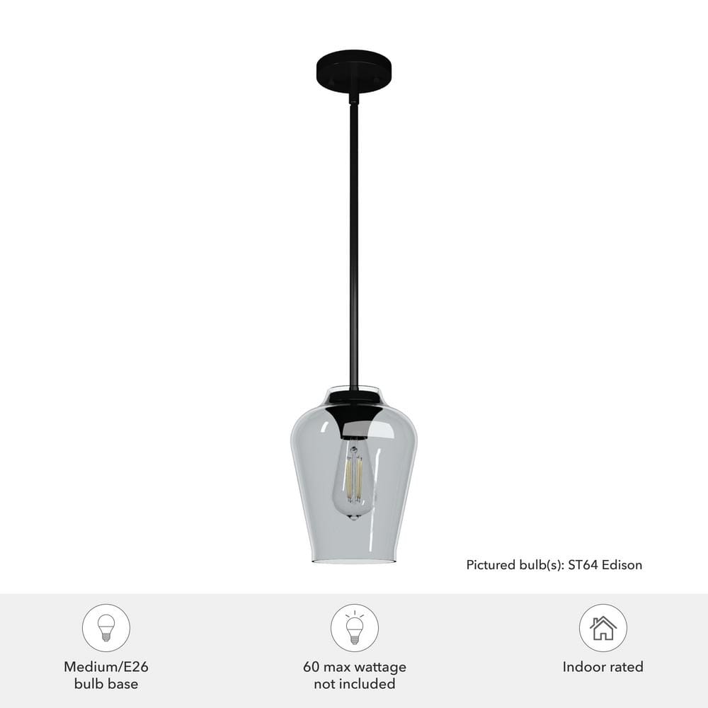 Vidria Matte Black 7.25" Mini Pendant Light with Vase-Shaped Glass