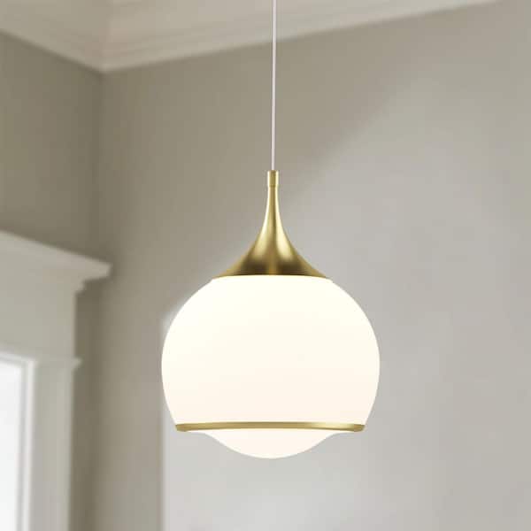 1-Light 13 in. Electroplating Brass Modern Global Glass Integrated LED Mini Pendant Light 3 CCT For Kitchen Island