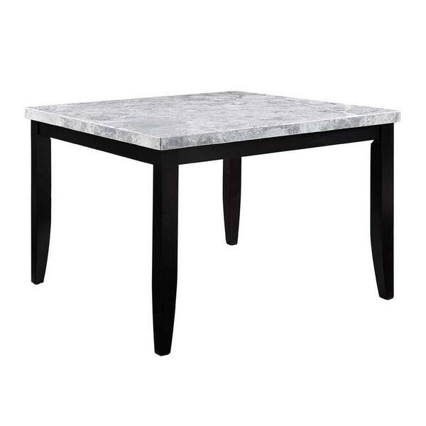 Benjara Zee White and Black Marble Square 54 in. 4 Legs Base Dining Table Seats 6