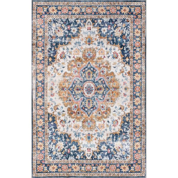 nuLOOM Emi Traditional Spill-Proof Machine Washable Blue Multi 8 ft. x 10 ft. Area Rug