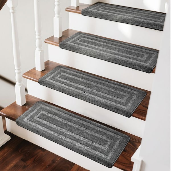 Bullnose Gray Rectangular 9.5 in. x 30 in. x 1.2 in. Polypropylene Carpet Stair Tread Cover Rug Mat Tape Free Set of 12