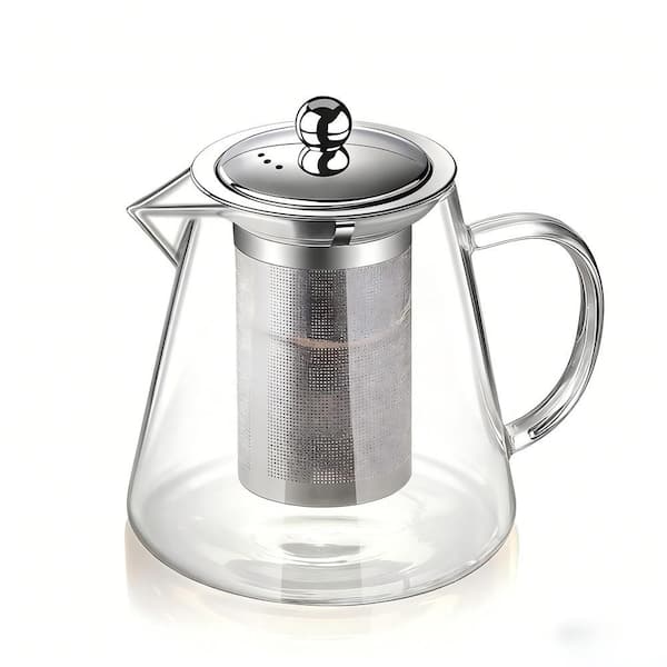 4-Cup Transparent Borosilicate Glass Teapot with Stainless Steel Infuser, Stovetop Safe Blooming, Tea Maker Set