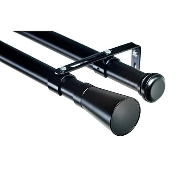Art Decor 8 ft. Double Curtain 1-1/8 in. Dia Double Rod in Black with Linea Finial