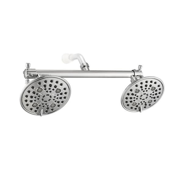 YASINU 5-Spray Patterns 6 in. Wall Mount Dual Rain Fixed Shower Head in Chrome