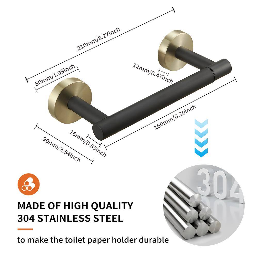 Gold and Black Stainless Steel Pivoting Toilet Paper Holder