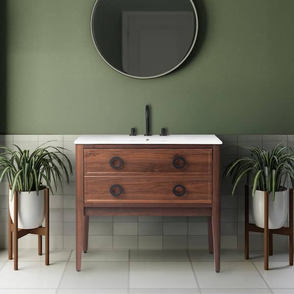 Corbin 35.2 in. Modern Classic 1-Drawer Bath Vanity Cabinet without Top in Walnut