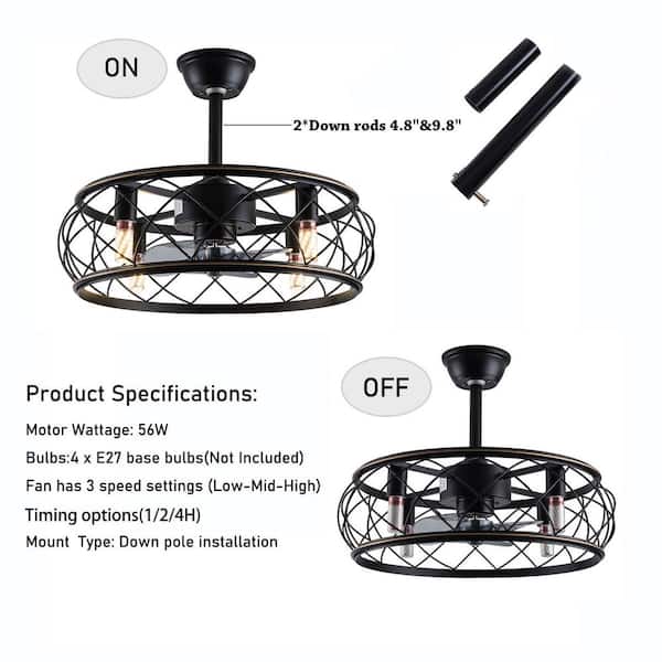 mc.hsh♡ OUKANING 18 in. 4-Light Indoor Matt Black Semi-Flush Mount