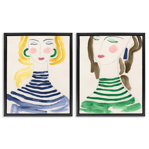 Stupell Industries Stylish Ladies in Stripes by June Erica Vess 2 Pieces Black Floater Frame People Graphic Art Print 21 in. x 17 in.