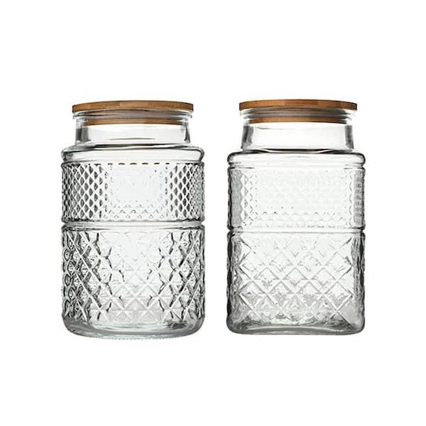 Vintage Series 2-Piece Glass Storage Jar Set with Airtight Bamboo Lid Decorative Kitchen Containers 60 fl oz.