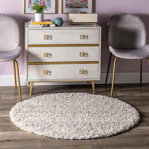 Contemporary Brooke Shag Ivory 4 ft. x 4 ft. Round Indoor Area Rug