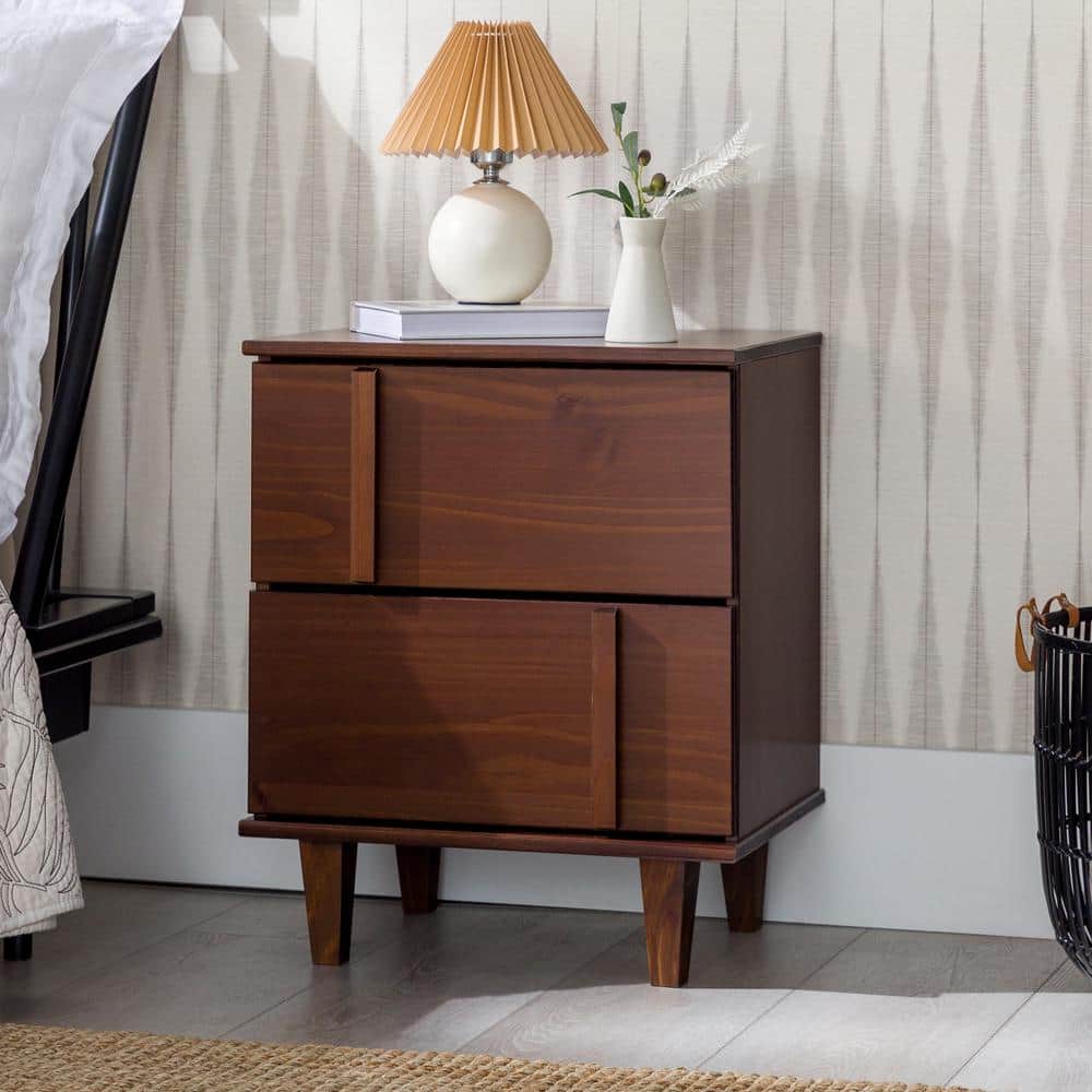 Walnut 2-Drawer Solid Wood Mid-Century Modern Nightstand