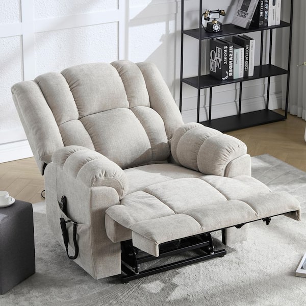 Beige Dual Motor Heat Massage Chenille Power Lift Recliner with Medium-firm and Heavy Duty, Up to 350 lbs.