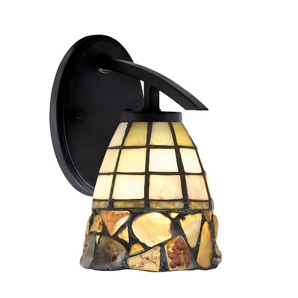 Unbranded Siena 1-Light Matte Black Downlight Wall Sconce with Cobblestone Art Glass Shade