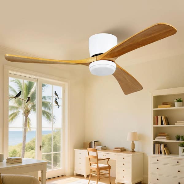 42 in. Smart Wood Indoor White Ceiling Fan with 3-Colors LED Light and Dimmer and DC Moter and App/Wall Switch/Remote