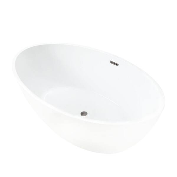 Vanity Art Calais 55 in. L x 32 in. W Acrylic Flatbottom Freestanding Bathtub with Center Drain in White/Brushed Nickel
