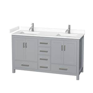 Sheffield 60 in. W x 22 in. D Double Bath Vanity in Gray with Cultured Marble Vanity Top in White with White Basins