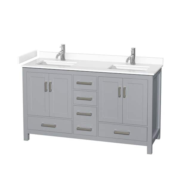 Wyndham Collection Sheffield 60 in. W x 22 in. D Double Bath Vanity in Gray with Cultured Marble Vanity Top in White with White Basins