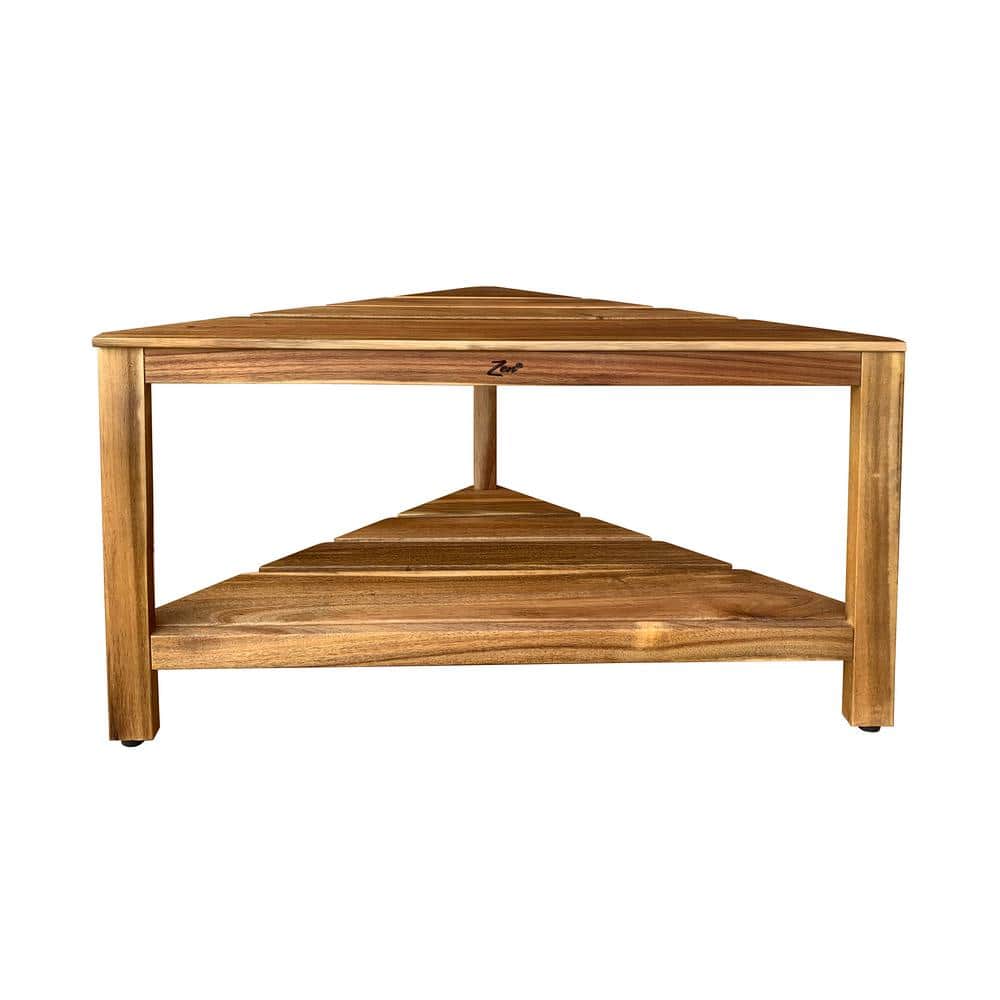 Zen Acacia 22 in. Compact Corner Shaving Stool with Shelf