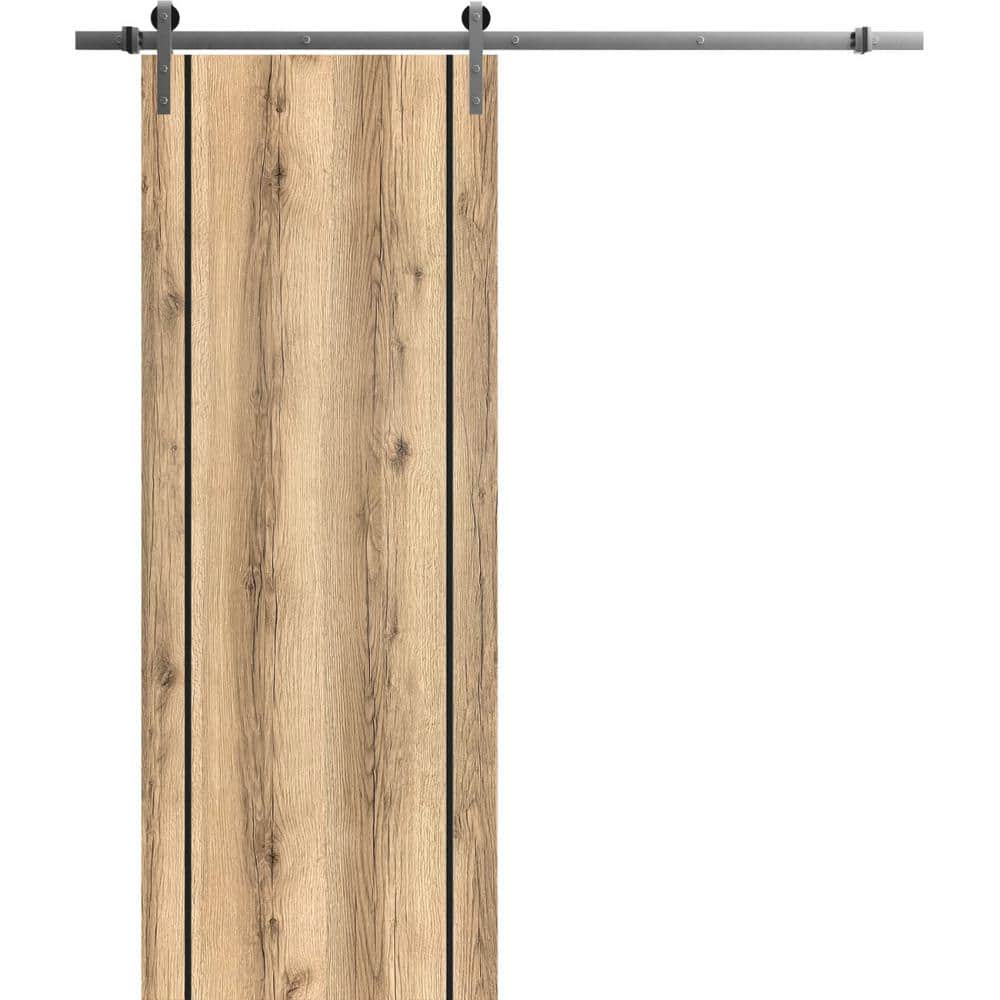 Assembly Required 28 in. x 80 in. 1-Panel Oak Solid Wood with Honeycomb MDF Sliding Barn Door with Hardware Kit price history on PriceWatchPro