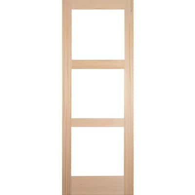 36 in. x 96 in. Contemporary Hemlock 3-Lite Clear Glass Unfinished Wood Front Door Slab