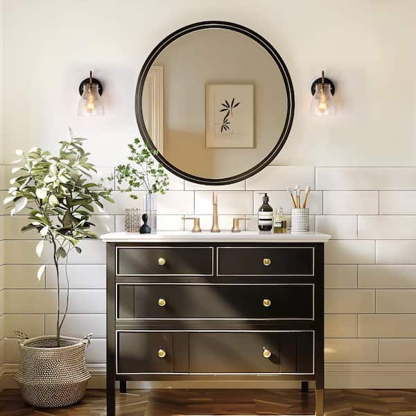 DAWN 5.1 in. 1-Light Matte Black Modern Wall Sconce with Crackle Textured Glass Shade