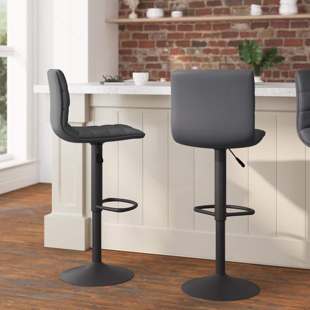 Gray Adjustable Swivel Bar Stool with Metal Frame