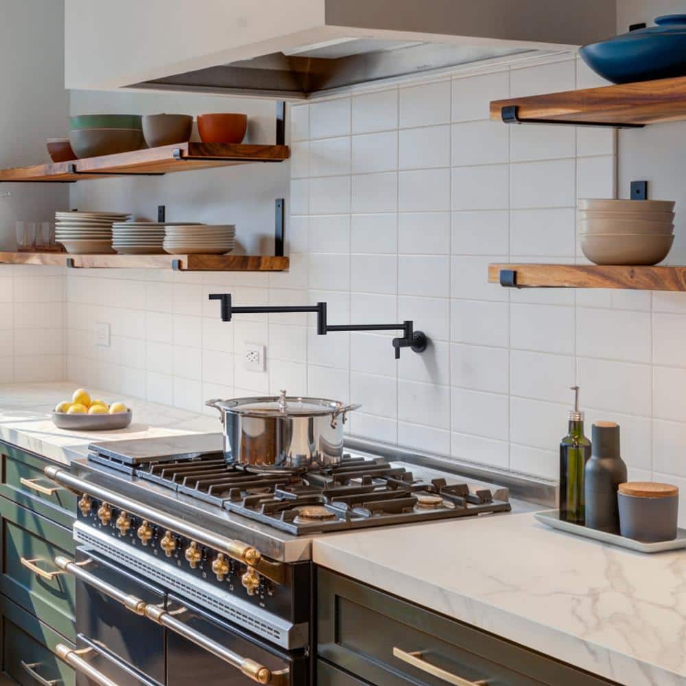 Matte Black Brass Wall Mounted Double Handle Pot Filler