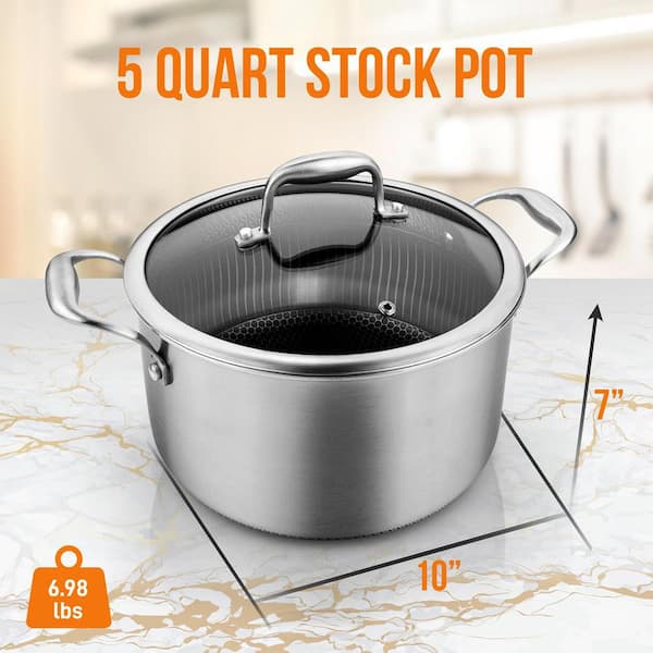 NutriChef 5 QT Stainless Steel Stew Pot - Triply Kitchenware Stew Pot with  Glass Lid - DAKIN Etching Non-Stick Coating, Scratch-resistant Raised-up