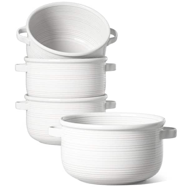 28 oz Ceramic Soup Bowls with Dual Handles Set of 4, Lead-Free Heat-Resistant French Onion Crocks Oven