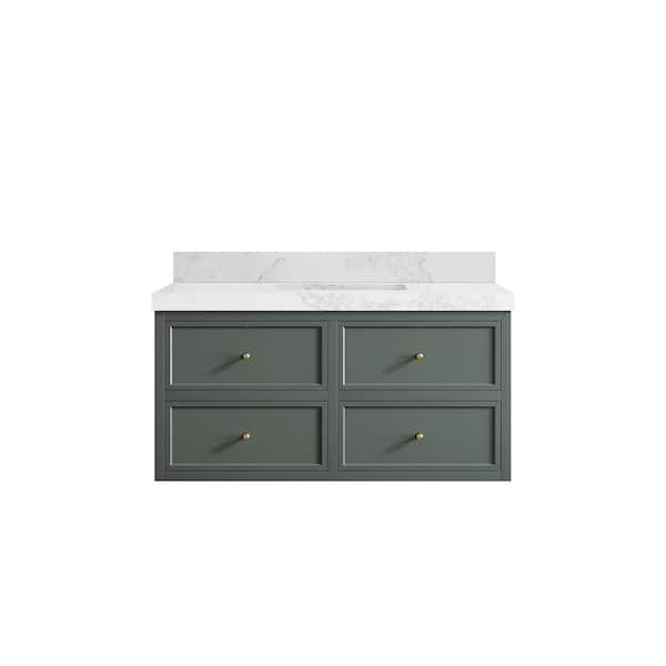 Willow Collections Roswell 42 in. W x 22 in. D x 36 in. H Single Sink Bath Vanity in Pewter Green with 2 in. Calacatta Nuvo qt. Top